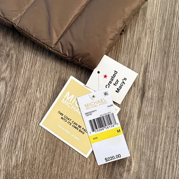 Michael Kors Quilted Hooded Puffer Jacket Tan Brown Size M - Picture 2 of 4